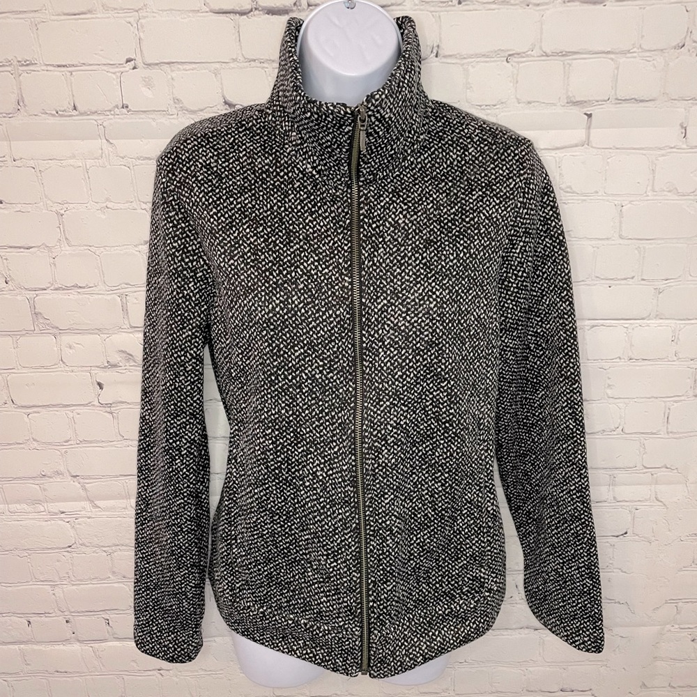Lands’ End Black & White Speckled Zip Up Fleece Jacket Sz SMALL (6-8)